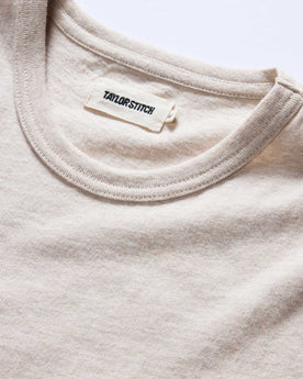 material shot of the collar on The Organic Cotton Tee in Heather Oat, Knits by Taylor Stitch