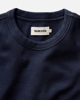 material shot of the neck opening on The Organic Cotton Waffle Crew Dark Navy, Knits by Taylor Stitch