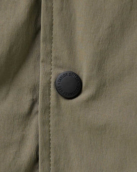 fit model showing off The Ridgeline Overshirt in Fatigue Olive, Wovens by Taylor Stitch