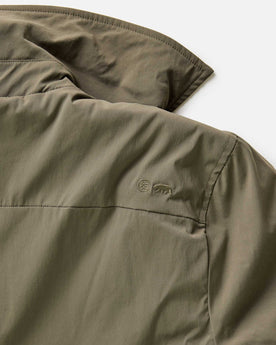 material shot of the collar on The Ridgeline Overshirt in Fatigue Olive, Wovens by Taylor Stitch