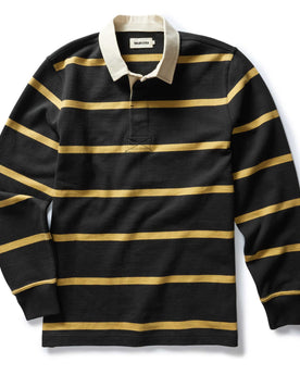 flatlay of The Rugby Shirt in Faded Black Stripe, Knits by Taylor Stitch