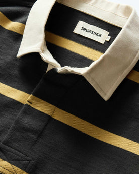 material shot of the collar on The Rugby Shirt in Faded Black Stripe, Knits by Taylor Stitch
