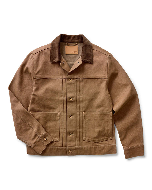flatlay of The Ryder Jacket in Tobacco Chipped Canvas