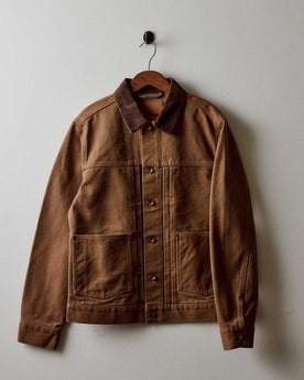 fit model showing off the cuffs on The Ryder Jacket in Tobacco Chipped Canvas, Outerwear by Taylor Stitch