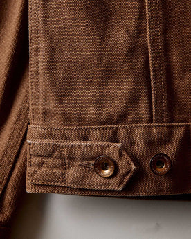 flatlay of The Ryder Jacket in Tobacco Chipped Canvas open, Outerwear by Taylor Stitch