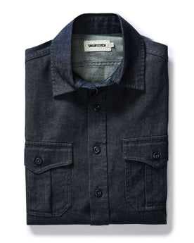 folded flatlay of The Saddler Shirt in Indigo Broken Twill, Wovens by Taylor Stitch