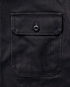 material shot of the pocket on The Shop Shirt in Coal Chipped Canvas, Wovens by Taylor Stitch
