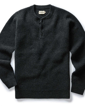 flatlay of The Sidecountry Sweater in Heather Coal Merino Waffle, Knits by Taylor Stitch