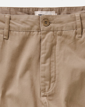 material shot of the waistband on The Slim Foundation Pant in Organic Khaki, Bottoms by Taylor Stitch