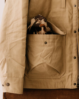 editorial image of The Bandana in Arid Camo in a pocket of a jacket, Accessories by Taylor Stitch