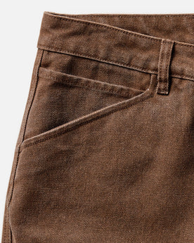 material shot of the waistband on The Camp Pant in Aged Penny Chipped Canvas, Bottoms by Taylor Stitch