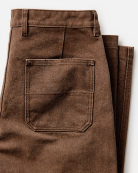 material shot of the button fly on The Camp Pant in Aged Penny Chipped Canvas, Bottoms by Taylor Stitch