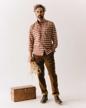 fit model showing off The Carnegie Pant in Bourbon Corduroy, Bottoms by Taylor Stitch