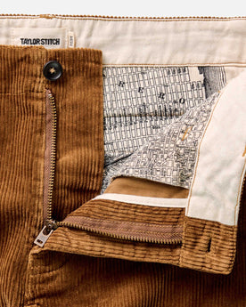 material shot of the waistband on The Carnegie Pant in Bourbon Corduroy, Bottoms by Taylor Stitch