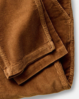 material shot of the zipper fly on The Carnegie Pant in Bourbon Corduroy, Bottoms by Taylor Stitch