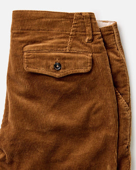 material shot of the back pocket on The Carnegie Pant in Bourbon Corduroy, Bottoms by Taylor Stitch