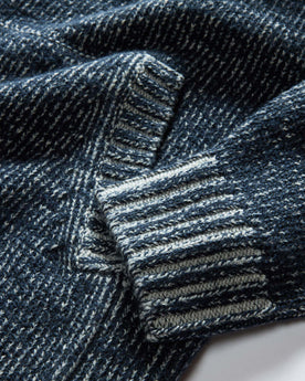 material shot of the sleeves on The Headland Pullover Sweater in Marled Navy, Knits by Taylor Stitch