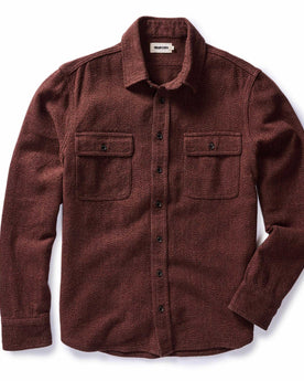 flatlay of The Ledge Shirt in Burgundy Linen Tweed, Wovens by Taylor Stitch