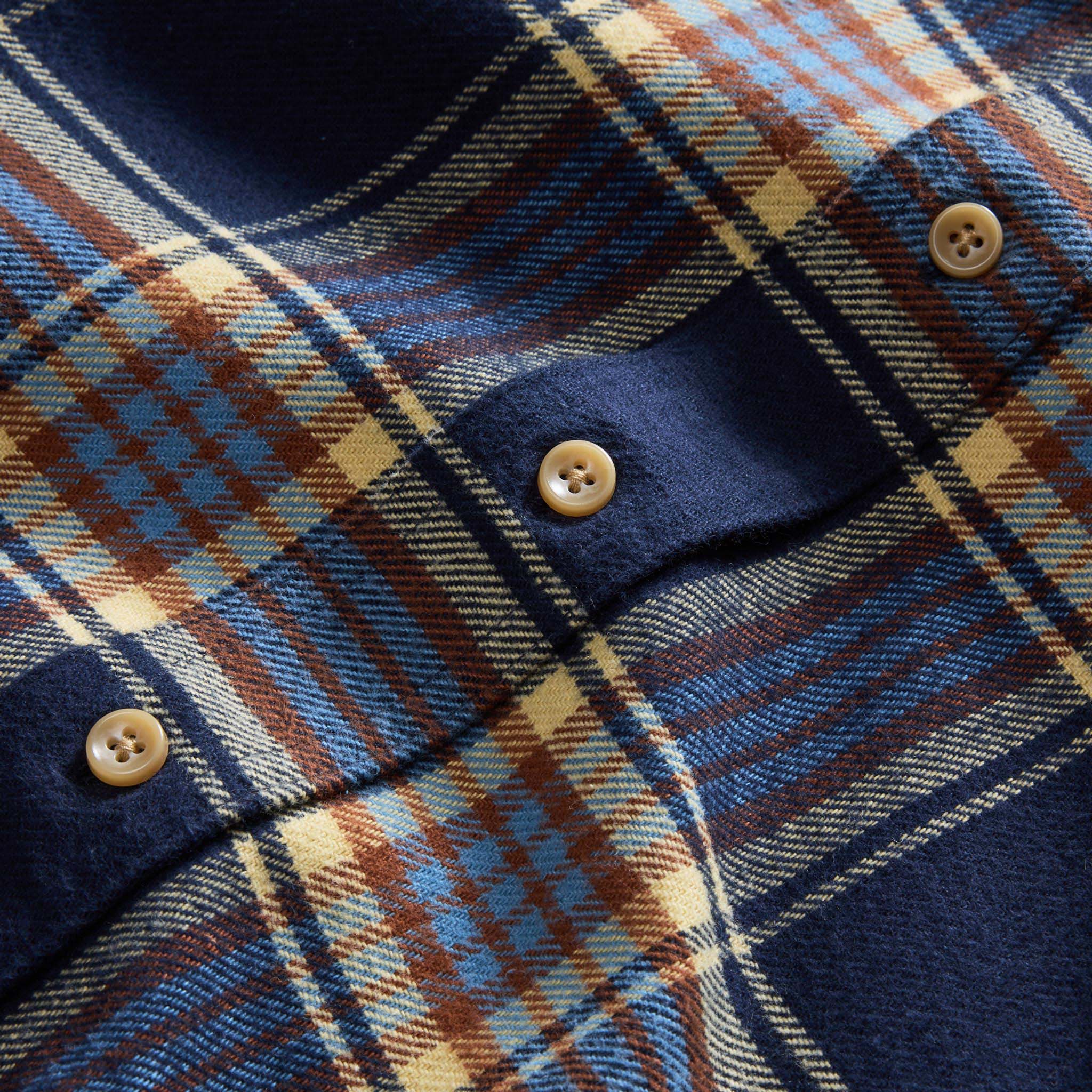 material shot of the buttons on The Ledge Shirt in River Plaid, Wovens by Taylor Stitch