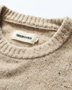 material shot of the collar on The Lodge Sweater in Sand Donegal, Knits by Taylor Stitch