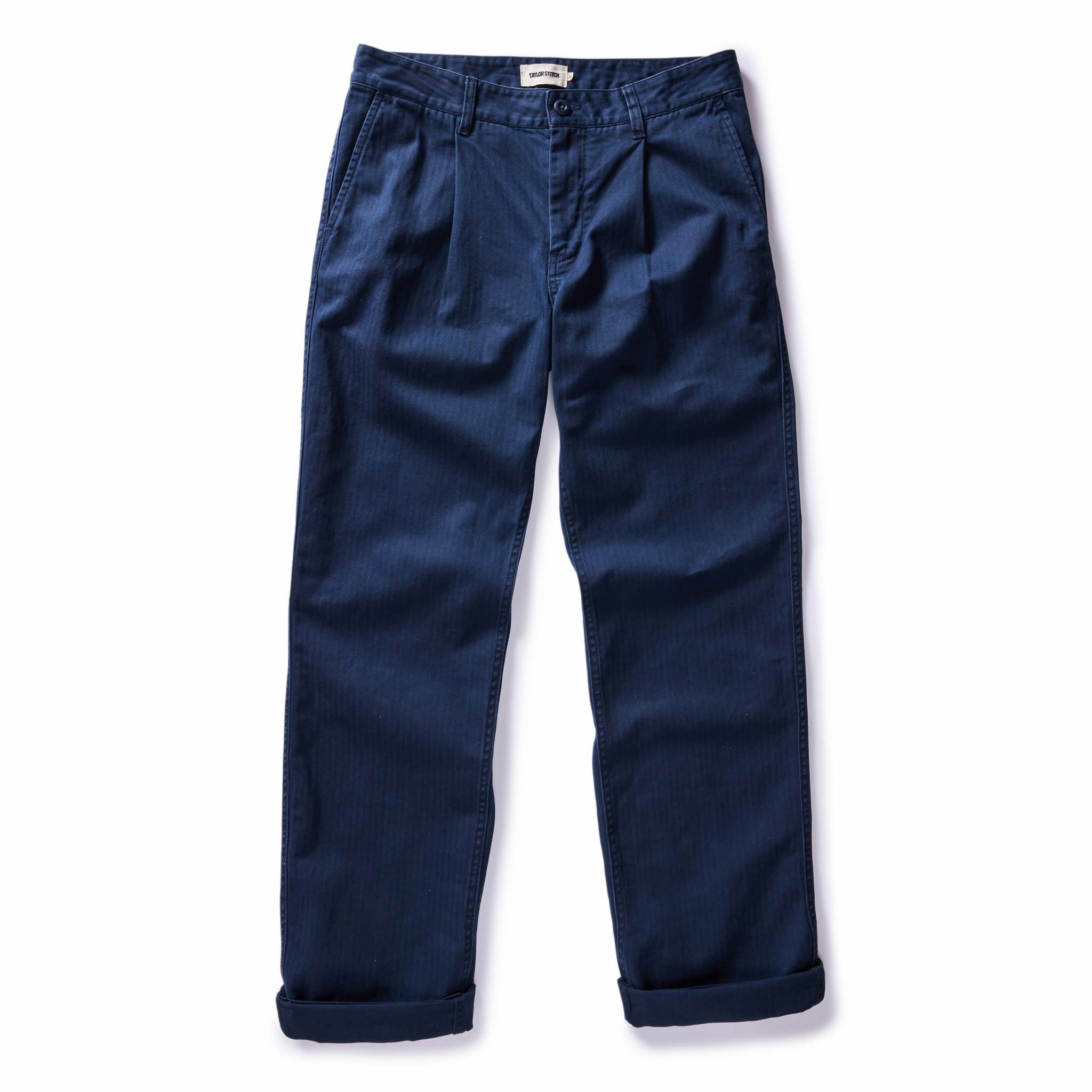 flatlay of The Matlow Pant in Dark Navy Herringbone, Bottoms by Taylor Stitch