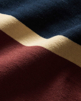 material shot of the fabric detail on The Rugby Shirt in Dried Cherry Stripe, Knits by Taylor Stitch