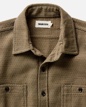 material shot of the collar on The Utility Shirt in Cypress Sashiko, Wovens by Taylor Stitch