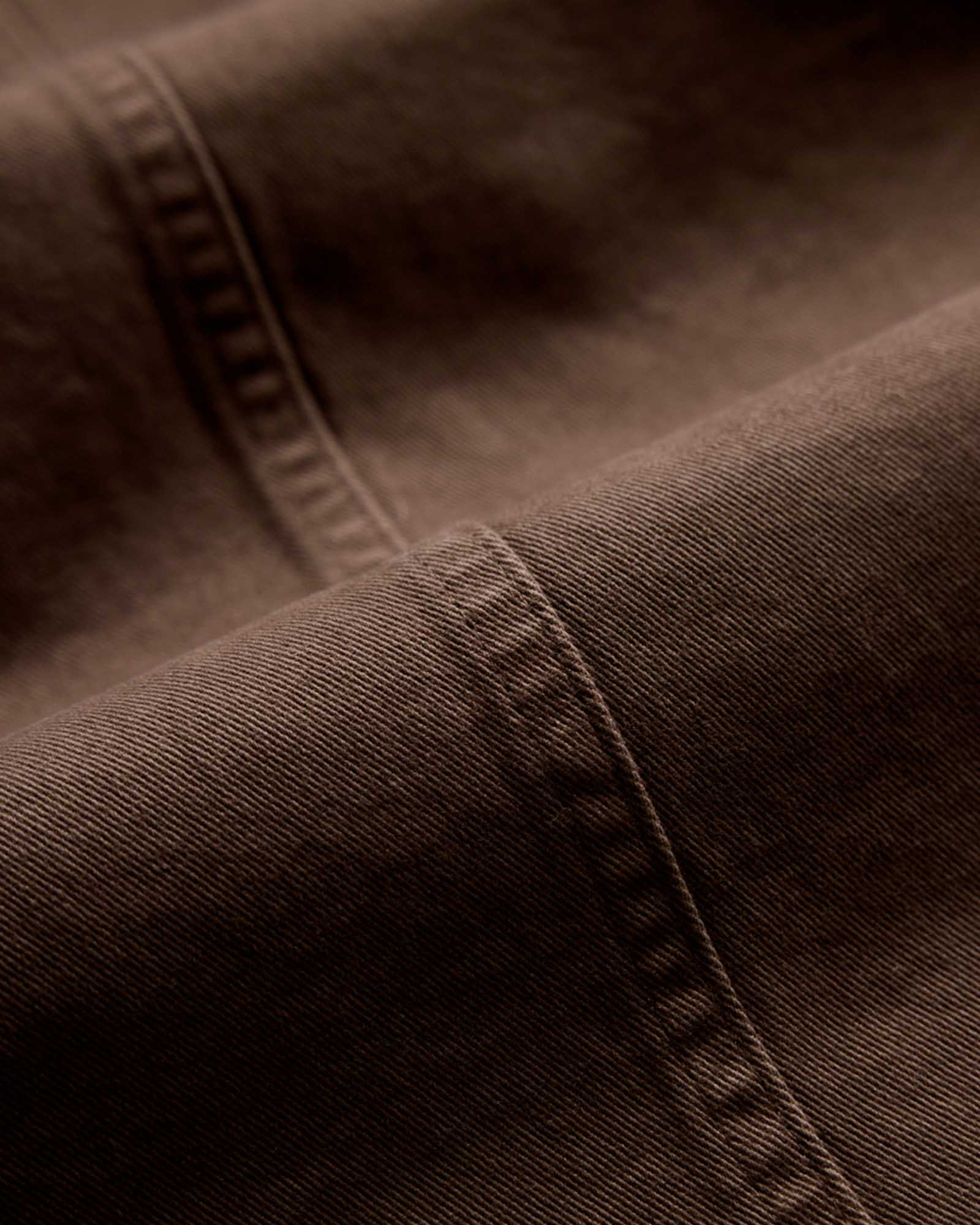 material shot of the seam on The Foundation Sportcoat in Organic Espresso Twill, Outerwear by Taylor Stitch
