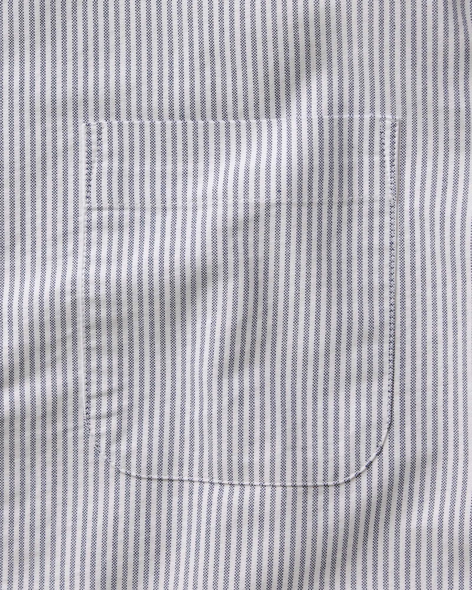 material shot of the back of the collar on The Jack in Navy University Stripe Everyday Oxford, Wovens by Taylor Stitch