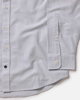 material shot of the buttons on The Jack in Navy University Stripe Everyday Oxford, Wovens by Taylor Stitch