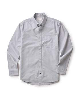 material shot of the fabric on The Jack in Navy University Stripe Everyday Oxford, Wovens by Taylor Stitch