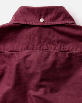 material shot of the back collar on The Jack in Burgundy Oxford, Wovens by Taylor Stitch