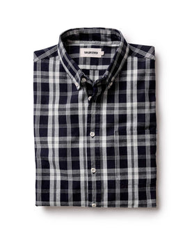 folded flatlay of The Jack in Rinsed Indigo Plaid Oxford, Wovens by Taylor Stitch
