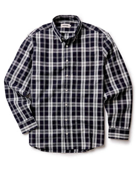 flatlay of The Jack in Rinsed Indigo Plaid Oxford, Wovens by Taylor Stitch