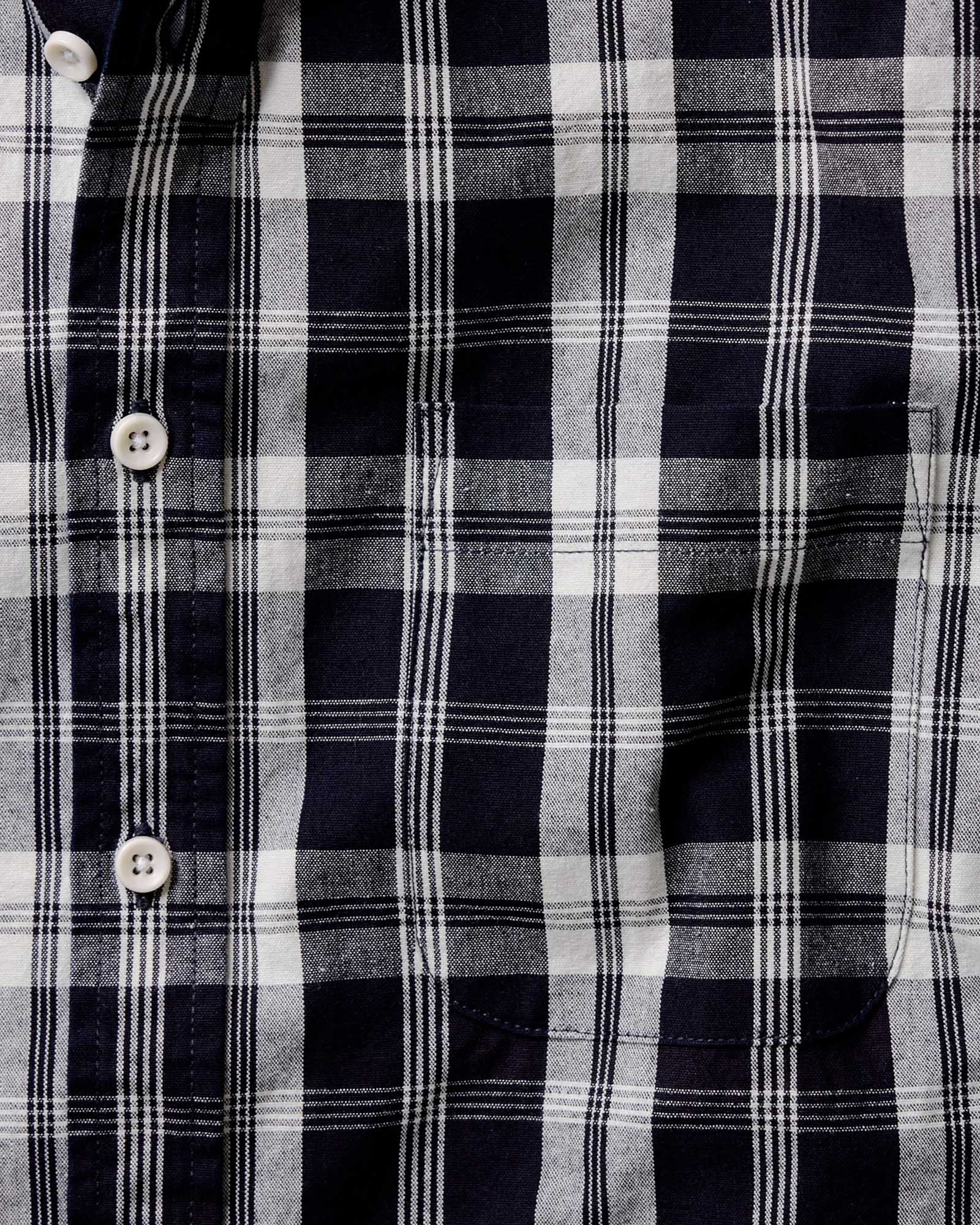material shot of the pocket on The Jack in Rinsed Indigo Plaid Oxford, Wovens by Taylor Stitch
