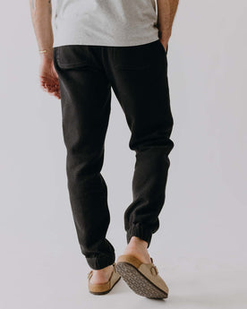 fit model showing off the back of The Apres Pant in Black Indigo Sashiko, Bottoms by Taylor Stitch