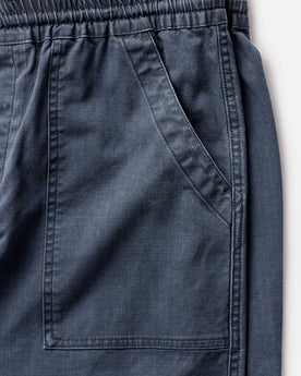 material shot of the pocket on The Breakwater Pant in Dark Navy Ripstop, Bottoms by Taylor Stitch