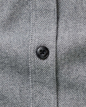 material shot of the buttons on The CPO Shirt in Heather Ash Twill, Wovens by Taylor Stitch