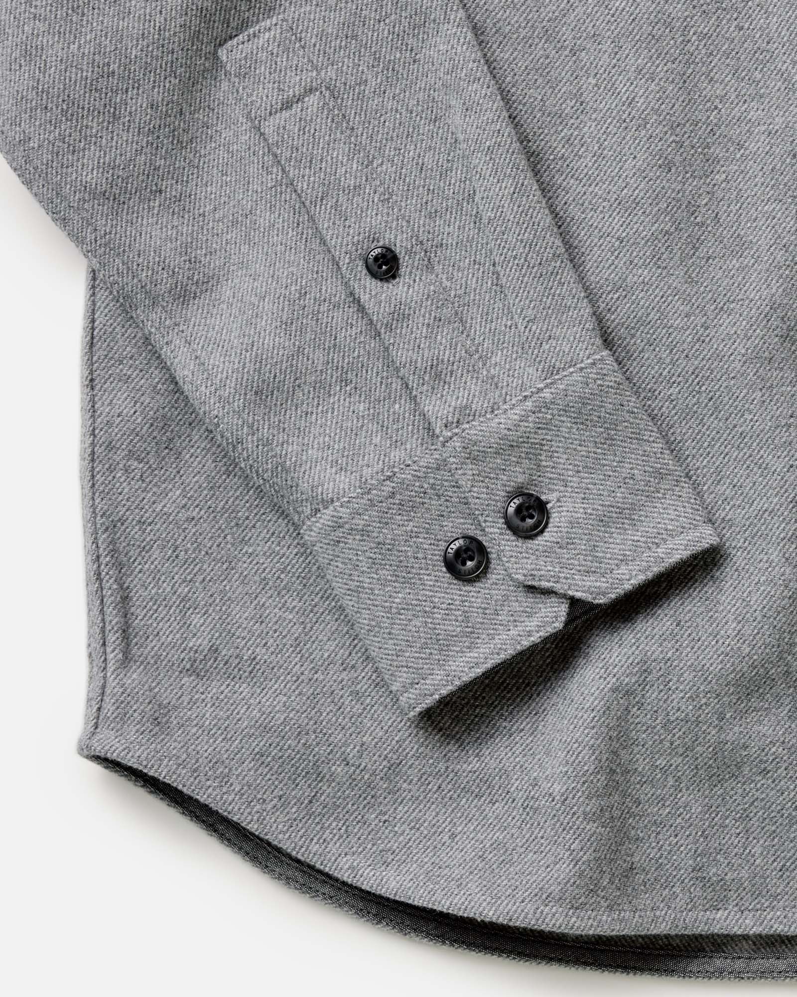 material shot of the sleeves on The CPO Shirt in Heather Ash Twill, Wovens by Taylor Stitch
