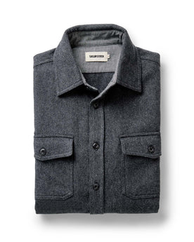 folded flatlay of The CPO Shirt in Heather Slate Twill, Wovens by Taylor Stitch