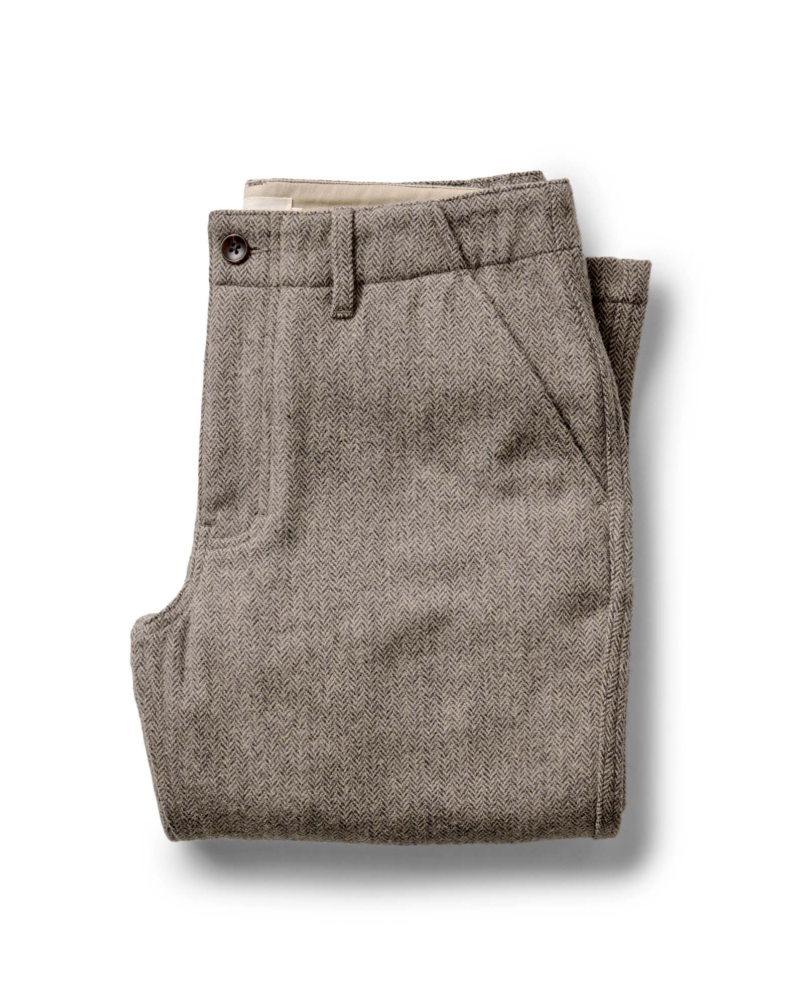 folded flatlay of The Carnegie Pant in Gravel Herringbone Wool, Bottoms by Taylor Stitch