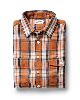 folded flatlay of The Crater Shirt in Brick Plaid, Wovens by Taylor Stitch