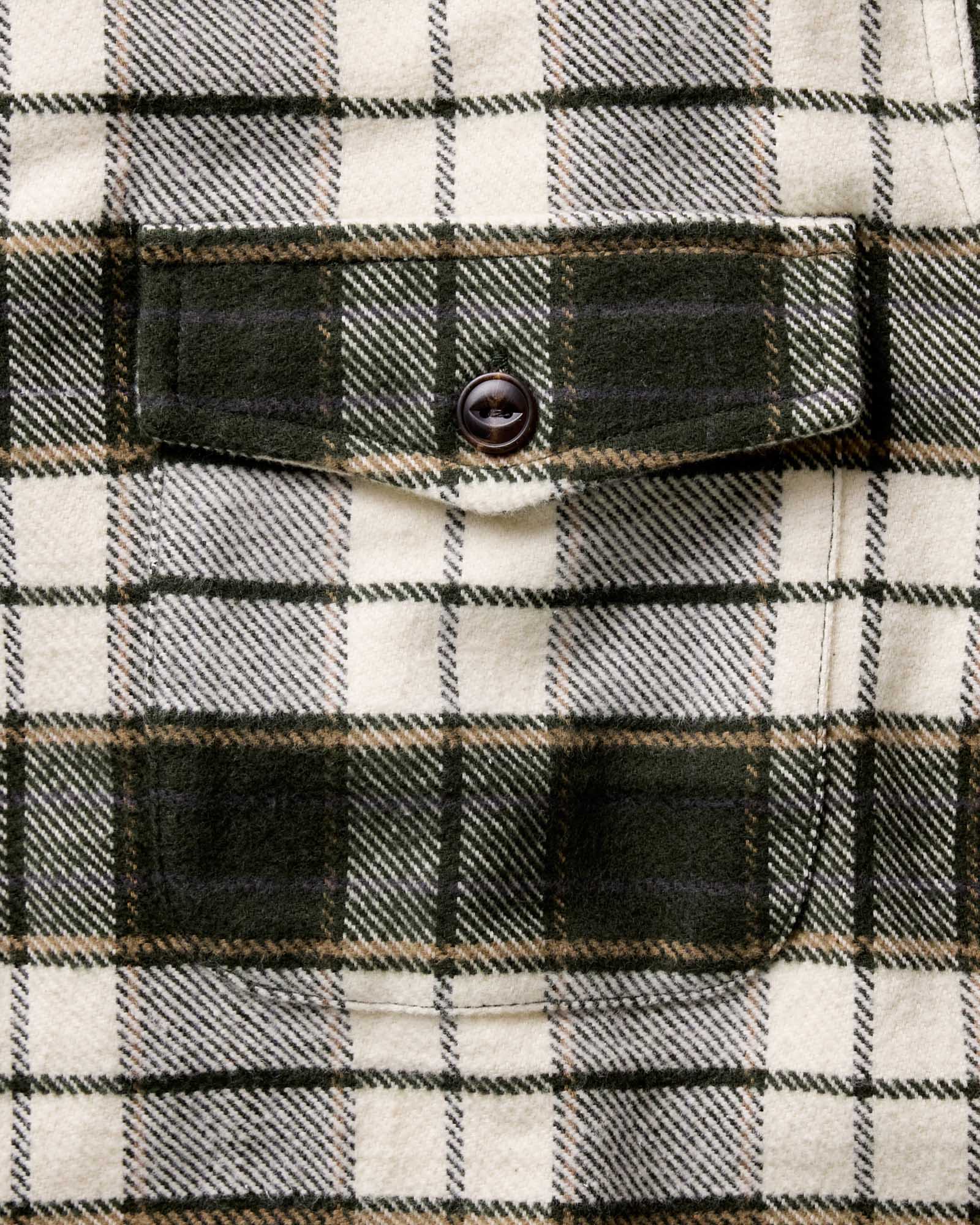 material shot of the pocket on The Crater Shirt in Forest Plaid, Wovens by Taylor Stitch