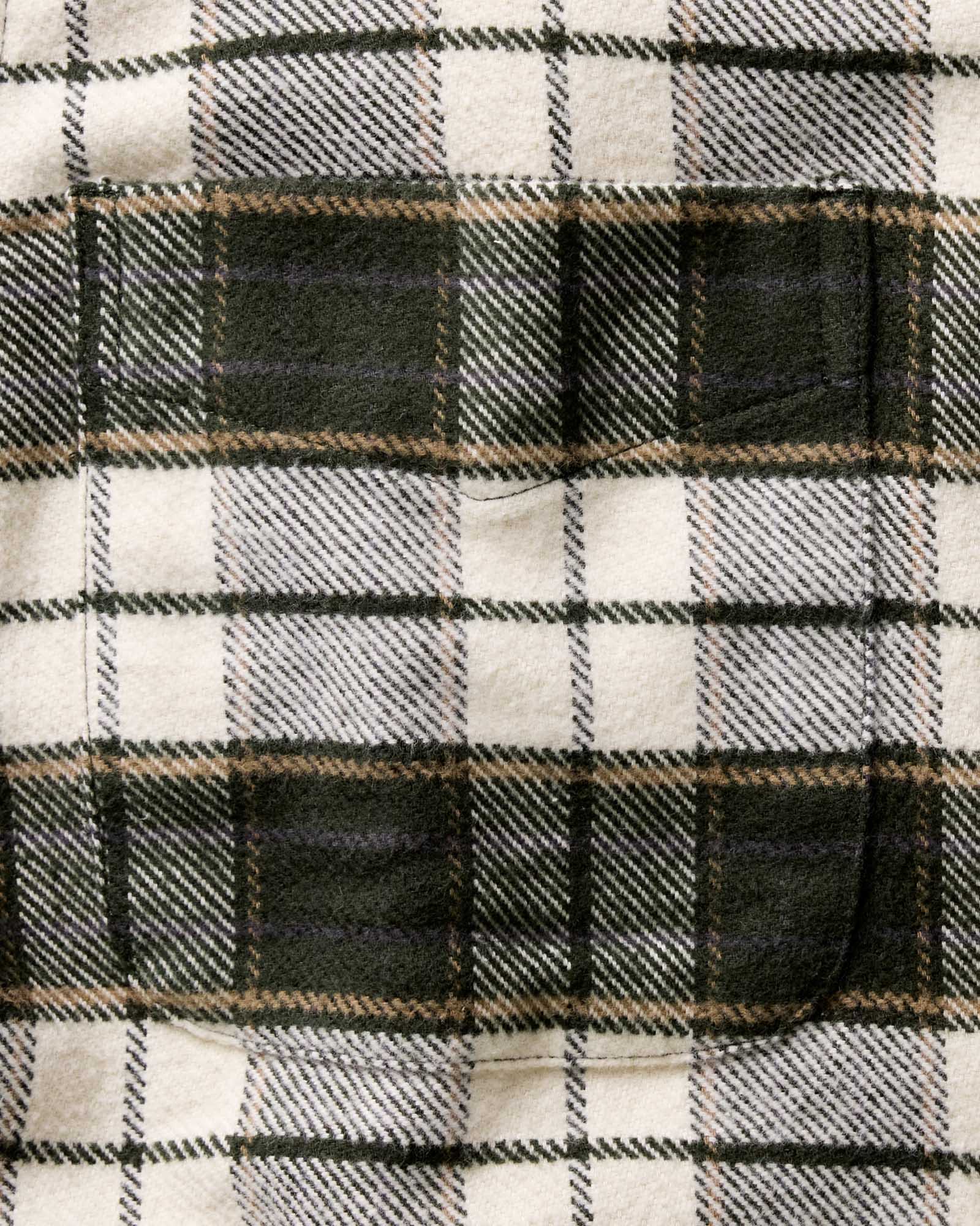 material shot of the pocket on The Crater Shirt in Forest Plaid, Wovens by Taylor Stitch