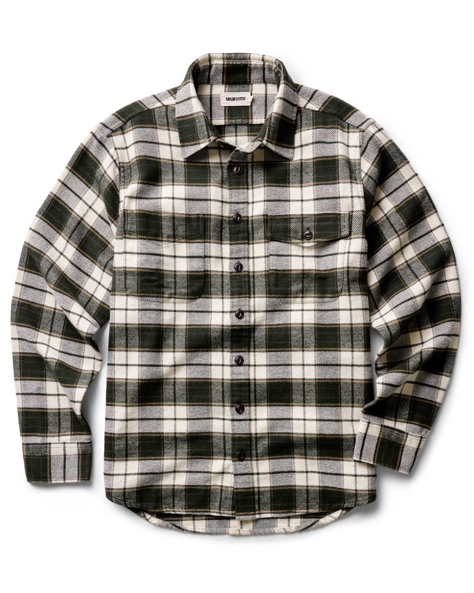 flatlay of The Crater Shirt in Forest Plaid, Wovens by Taylor Stitch