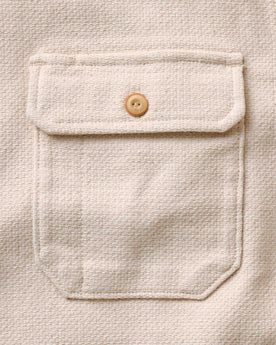 material shot of the pocket on The Division Shirt in Birch, Wovens by Taylor Stitch