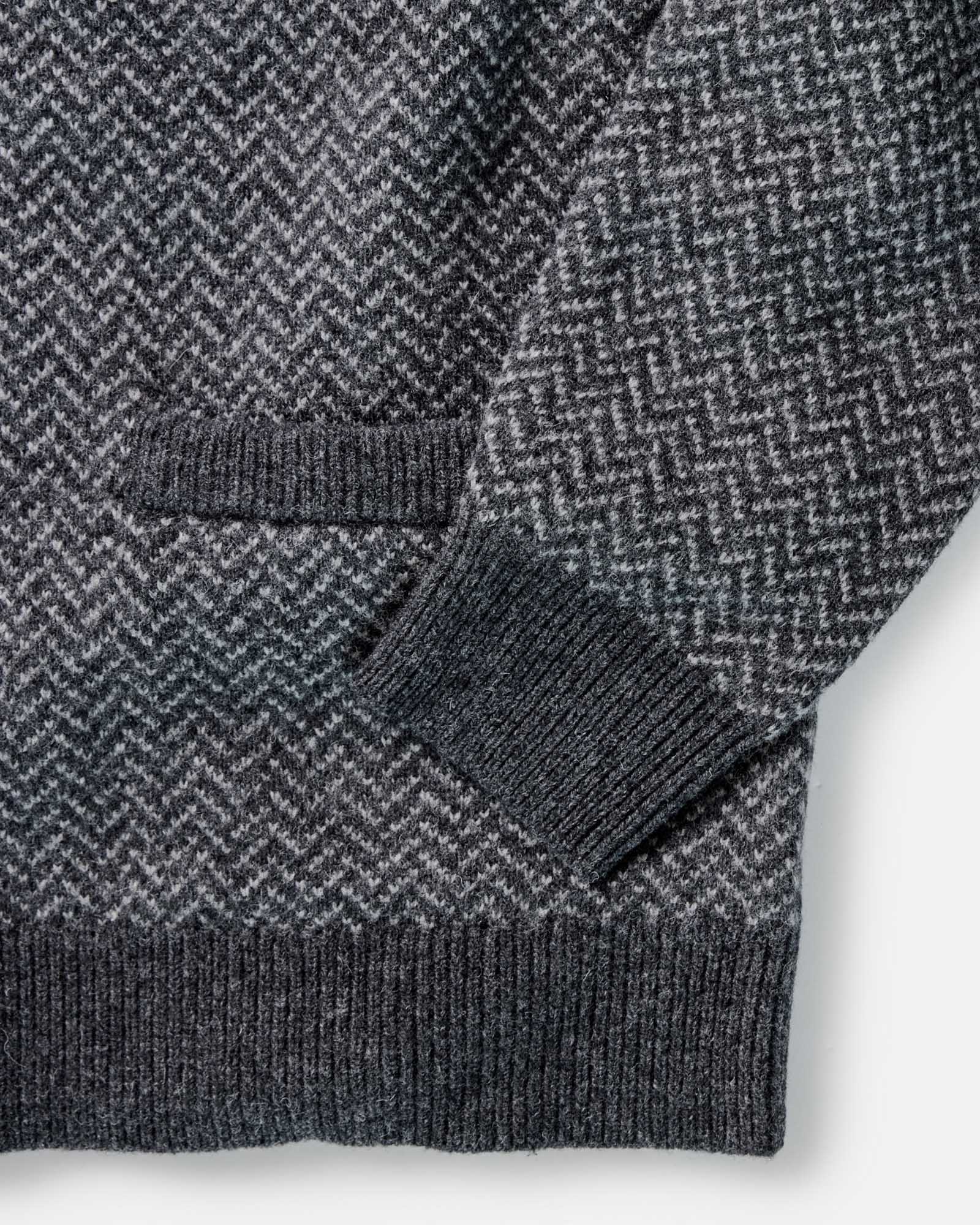 material shot of the cuffs on The Eddy Cardigan in Heather Charcoal Herringbone, Knits by Taylor Stitch