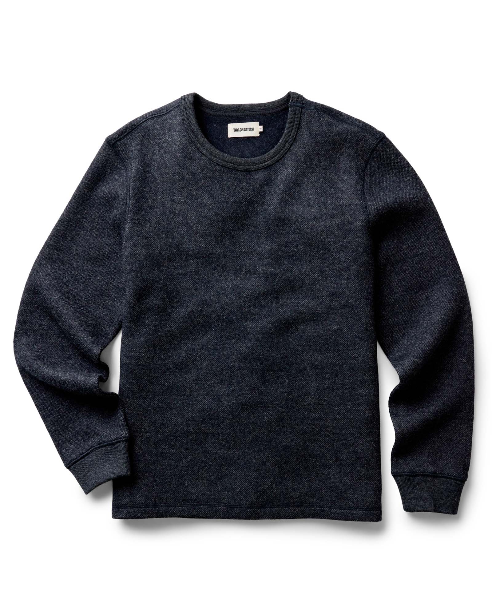 flatlay of The Evans Crew in Navy Birdseye Wool, Knits by Taylor Stitch