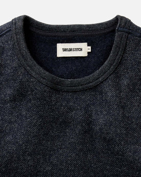 material shot of the collar on The Evans Crew in Navy Birdseye Wool, Knits by Taylor Stitch