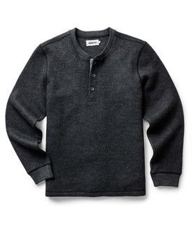 flatlay of The Evans Henley in Charcoal Birdseye Wool, Knits by Taylor Stitch